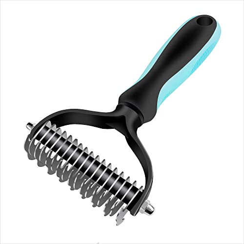 Pet Grooming Brush- 2 Sided Undercoat Rake for Dogs & Cats-Safe and Effective Dematting Comb & Deshedding Tool for Easy Mats & Tangles Removing - No More Nasty Shedding and Flying Hair