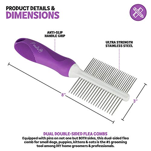 Double-Sided Pet Comb for Grooming & Massaging Dogs, Cats & Other Animals â Fur Detangling Pins & Coat Smoothing Slicker Bristles, Double the Brushing Groom Power In One Tool (Double Sided Comb)