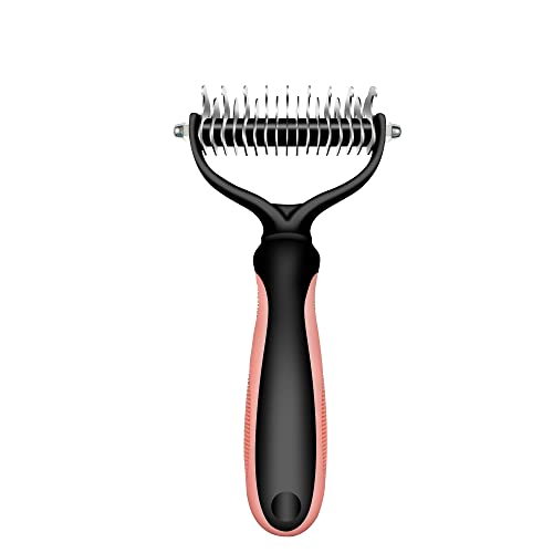 Pet Grooming Brush- 2 Sided Undercoat Rake for Dogs & Cats-Safe and Effective Dematting Comb & Deshedding Tool for Easy Mats & Tangles Removing - No More Nasty Shedding and Flying Hair