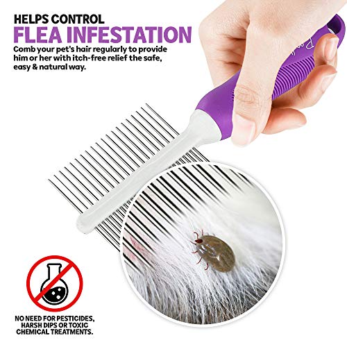 Double-Sided Pet Comb for Grooming & Massaging Dogs, Cats & Other Animals â Fur Detangling Pins & Coat Smoothing Slicker Bristles, Double the Brushing Groom Power In One Tool (Double Sided Comb)