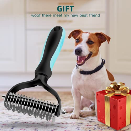 Pet Grooming Brush- 2 Sided Undercoat Rake for Dogs & Cats-Safe and Effective Dematting Comb & Deshedding Tool for Easy Mats & Tangles Removing - No More Nasty Shedding and Flying Hair