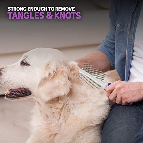 Double-Sided Pet Comb for Grooming & Massaging Dogs, Cats & Other Animals â Fur Detangling Pins & Coat Smoothing Slicker Bristles, Double the Brushing Groom Power In One Tool (Double Sided Comb)