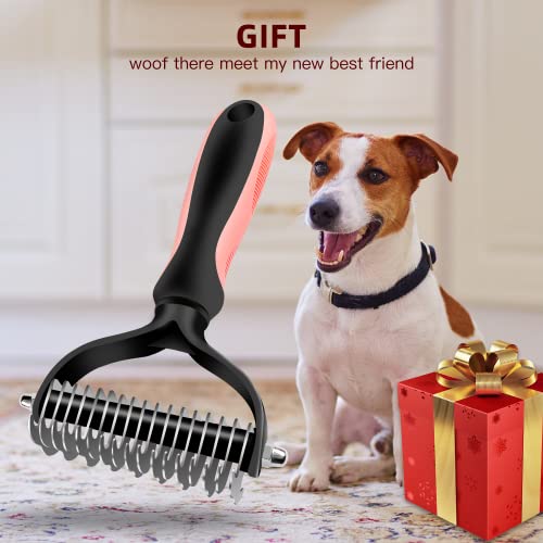 Pet Grooming Brush- 2 Sided Undercoat Rake for Dogs & Cats-Safe and Effective Dematting Comb & Deshedding Tool for Easy Mats & Tangles Removing - No More Nasty Shedding and Flying Hair