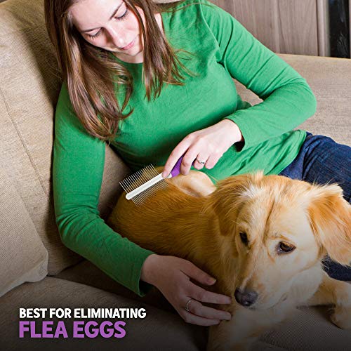 Double-Sided Pet Comb for Grooming & Massaging Dogs, Cats & Other Animals â Fur Detangling Pins & Coat Smoothing Slicker Bristles, Double the Brushing Groom Power In One Tool (Double Sided Comb)