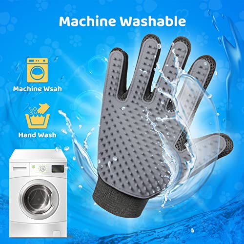 [Upgrade Version] Pet Grooming Glove - Gentle Deshedding Brush Glove - Efficient Pet Hair Remover Mitt - Enhanced Five Finger Design - Perfect for Dog & Cat with Long & Short Fur - 1 Pair (Gray)