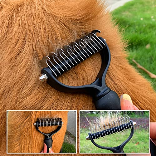 Pet Grooming Brush- 2 Sided Undercoat Rake for Dogs & Cats-Safe and Effective Dematting Comb & Deshedding Tool for Easy Mats & Tangles Removing - No More Nasty Shedding and Flying Hair
