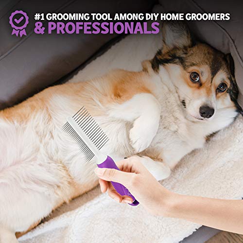Double-Sided Pet Comb for Grooming & Massaging Dogs, Cats & Other Animals â Fur Detangling Pins & Coat Smoothing Slicker Bristles, Double the Brushing Groom Power In One Tool (Double Sided Comb)