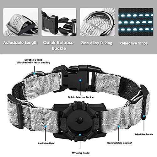 AirTag Dog Collar, SUPCHON Reflective Air Tag Dog Collar Adjustable Heavy Duty Dog Collar with AirTag Holder Durable Pet Collar for Small Medium Large Dogs