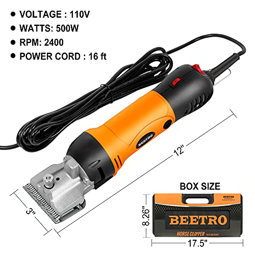 BEETRO 500W Electric Horse Clipper, Professional Horse Shears, Animal Grooming Kit for Horse Equine Goat Pony Cattle