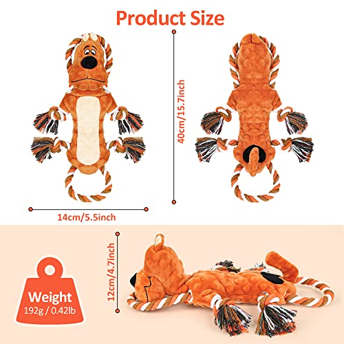 IOKHEIRA Dog Squeaky Toys Durable Plush Dog Toy with Crinkle Paper Tug of War Dog Toys with Knotted Rope for Teeth Cleaning & Boredom