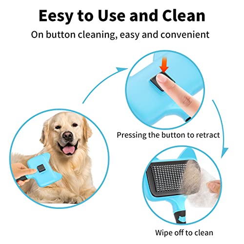 Glendan Dog Brush & Cat Brush, Self Cleaning Slicker Brush for Dogs Cats Pet Grooming Brush Easy to Remove Loose Undercoat, Pet Massaging Tool Suitable for Pets with Long or Short Hair