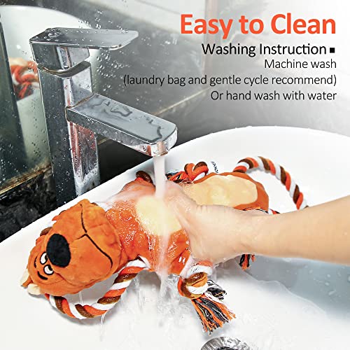 IOKHEIRA Dog Squeaky Toys Durable Plush Dog Toy with Crinkle Paper Tug of War Dog Toys with Knotted Rope for Teeth Cleaning & Boredom