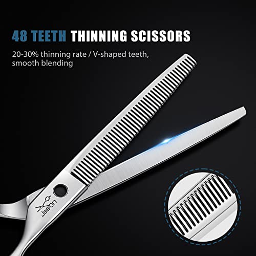 JASON 7.5" Dog Grooming Thinning Blending Scissor, Ergonomic Pet Grooming Thinner Blender Shears Cat Trimming Texturizing Kit with Offset Handle