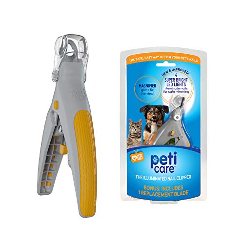 Allstar Innovations PetiCare LED Light Pet Nail Clipper- Great for Trimming Cats & Dogs Nails & Claws, 5X Magnification That Doubles as a Nail Trapper, Quick-Clip, Steal Blades