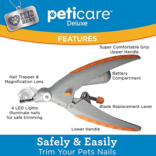 Allstar Innovations PetiCare LED Light Pet Nail Clipper- Great for Trimming Cats & Dogs Nails & Claws, 5X Magnification That Doubles as a Nail Trapper, Quick-Clip, Steal Blades