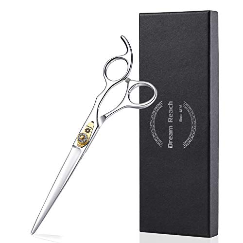 Dream Reach Professional Dog Grooming Straight, Curved, Thinning/Blending/Chunking Scissors Kit, JP-440C Stainless Steel Pet Cat Hair Cutting/Trimming Shears (7 inch-Straight Scissors)