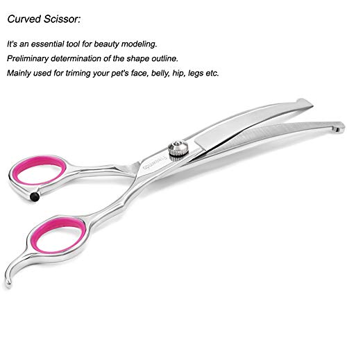 Freewindo Dog Grooming Scissors Kit with Safety Round Tip, Heavy Duty Stainless Steel Dog Scissors Set Include Straight, Curved, Thinning Scissors and Grooming Comb for Dog Cat Hair Care