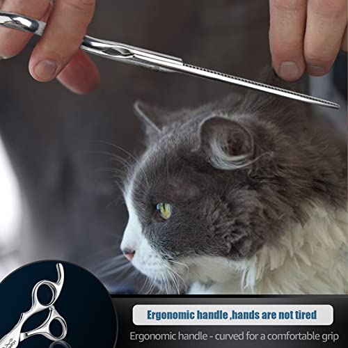 JASON 7.5" Dog Grooming Thinning Blending Scissor, Ergonomic Pet Grooming Thinner Blender Shears Cat Trimming Texturizing Kit with Offset Handle
