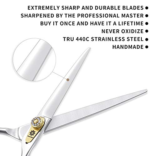 Dream Reach Professional Dog Grooming Straight, Curved, Thinning/Blending/Chunking Scissors Kit, JP-440C Stainless Steel Pet Cat Hair Cutting/Trimming Shears (7 inch-Straight Scissors)