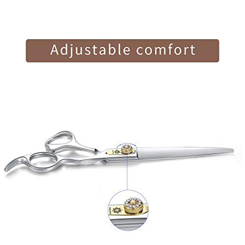Dream Reach Professional Dog Grooming Straight, Curved, Thinning/Blending/Chunking Scissors Kit, JP-440C Stainless Steel Pet Cat Hair Cutting/Trimming Shears (7 inch-Straight Scissors)
