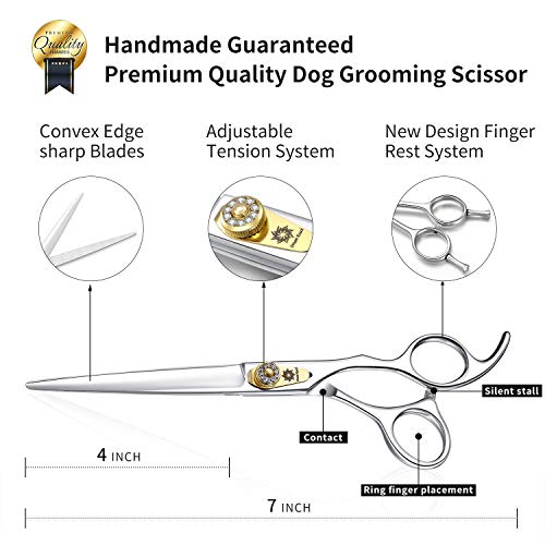 Dream Reach Professional Dog Grooming Straight, Curved, Thinning/Blending/Chunking Scissors Kit, JP-440C Stainless Steel Pet Cat Hair Cutting/Trimming Shears (7 inch-Straight Scissors)