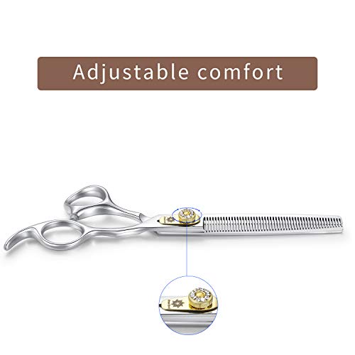 Dream Reach Professional Dog Grooming Straight, Curved, Thinning/Blending/Chunking Scissors Kit, JP-440C Stainless Steel Pet Cat Hair Cutting/Trimming Shears (7 inch-Thinning Scissors)