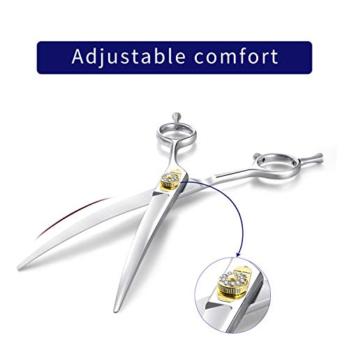 Dream Reach Professional Dog Grooming Straight, Curved, Thinning/Blending/Chunking Scissors Kit, JP-440C Stainless Steel Pet Cat Hair Cutting/Trimming Shears (7 inch-Curved Scissors)