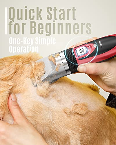 oneisall Pet Grooming Clipper Kits Low Noise Dog and Cat Rechargeable Cordless Electric Queit Clippers Set (Red)