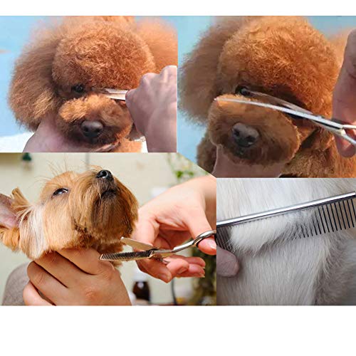 Freewindo Dog Grooming Scissors Kit with Safety Round Tip, Heavy Duty Stainless Steel Dog Scissors Set Include Straight, Curved, Thinning Scissors and Grooming Comb for Dog Cat Hair Care
