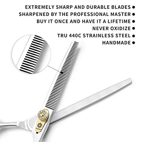 Dream Reach Professional Dog Grooming Straight, Curved, Thinning/Blending/Chunking Scissors Kit, JP-440C Stainless Steel Pet Cat Hair Cutting/Trimming Shears (7 inch-Thinning Scissors)