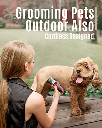 oneisall Pet Grooming Clipper Kits Low Noise Dog and Cat Rechargeable Cordless Electric Queit Clippers Set (Red)