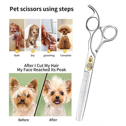 Dream Reach Professional Dog Grooming Straight, Curved, Thinning/Blending/Chunking Scissors Kit, JP-440C Stainless Steel Pet Cat Hair Cutting/Trimming Shears (7 inch-Thinning Scissors)
