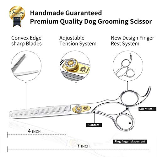Dream Reach Professional Dog Grooming Straight, Curved, Thinning/Blending/Chunking Scissors Kit, JP-440C Stainless Steel Pet Cat Hair Cutting/Trimming Shears (7 inch-Thinning Scissors)