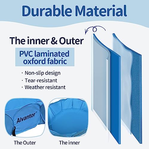 Alvantor Pet Double Swimming Pool Dog Bathing Tub, Hard Plastic Kiddie Pools, Cat Puppy Shower Spa Foldable Portable Indoor Outdoor Pond Ball Pit 63"x35"x12" Patent Pending