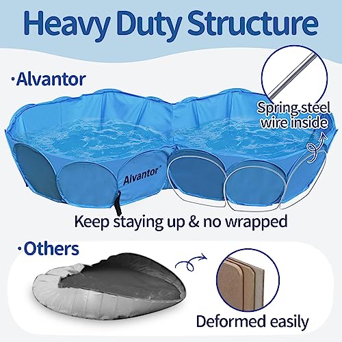 Alvantor Pet Double Swimming Pool Dog Bathing Tub, Hard Plastic Kiddie Pools, Cat Puppy Shower Spa Foldable Portable Indoor Outdoor Pond Ball Pit 63"x35"x12" Patent Pending