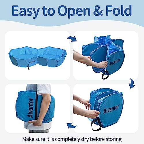 Alvantor Pet Double Swimming Pool Dog Bathing Tub, Hard Plastic Kiddie Pools, Cat Puppy Shower Spa Foldable Portable Indoor Outdoor Pond Ball Pit 63"x35"x12" Patent Pending