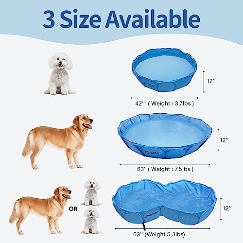 Alvantor Pet Double Swimming Pool Dog Bathing Tub, Hard Plastic Kiddie Pools, Cat Puppy Shower Spa Foldable Portable Indoor Outdoor Pond Ball Pit 63"x35"x12" Patent Pending