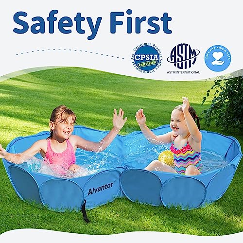Alvantor Pet Double Swimming Pool Dog Bathing Tub, Hard Plastic Kiddie Pools, Cat Puppy Shower Spa Foldable Portable Indoor Outdoor Pond Ball Pit 63"x35"x12" Patent Pending
