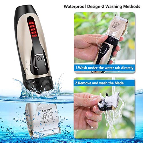 Yabife Dog Clippers, USB Rechargeable Cordless Dog Grooming Kit, Electric Pets Hair Trimmers Shaver Shears for Dogs and Cats, Quiet, Washable, with LED Display