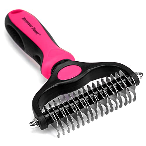 Double-Sided Pet Grooming Brush - Wide, Pink