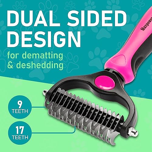 Double-Sided Pet Grooming Brush - Wide, Pink