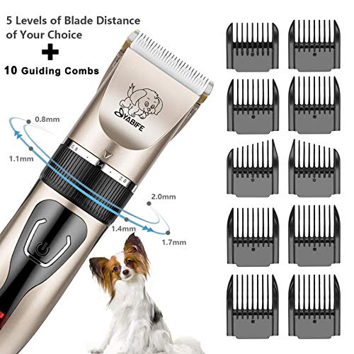 Yabife Dog Clippers, USB Rechargeable Cordless Dog Grooming Kit, Electric Pets Hair Trimmers Shaver Shears for Dogs and Cats, Quiet, Washable, with LED Display