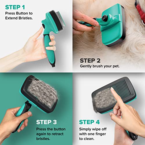 Ruff 'N Ruffus Self-Cleaning Slicker Brush + FREE Pet Nail Clippers + FREE 7.5" Steel Comb | UPGRADED PAIN-FREE BRISTLES | Cat Dog Brush Grooming Gently Reduces Shedding & Tangling For All Hair Types