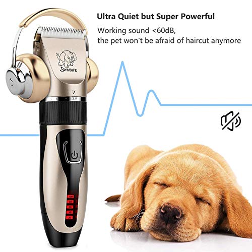 Yabife Dog Clippers, USB Rechargeable Cordless Dog Grooming Kit, Electric Pets Hair Trimmers Shaver Shears for Dogs and Cats, Quiet, Washable, with LED Display