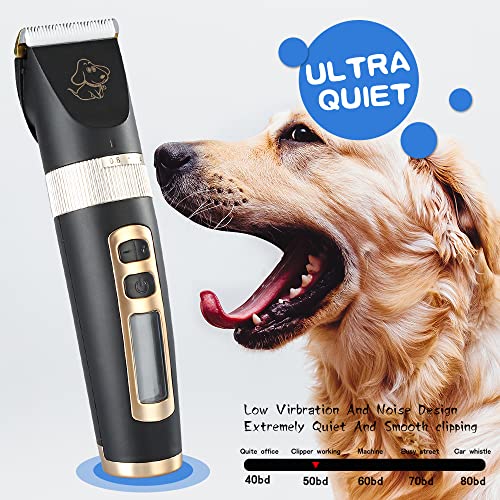 Otstar Professional Dog Grooming kit, 3 Speed Rechargeable Cordless Dog Clippers Low Noise Low Vibration, LED Screen Indicate Power/Lubricating/Cleaning