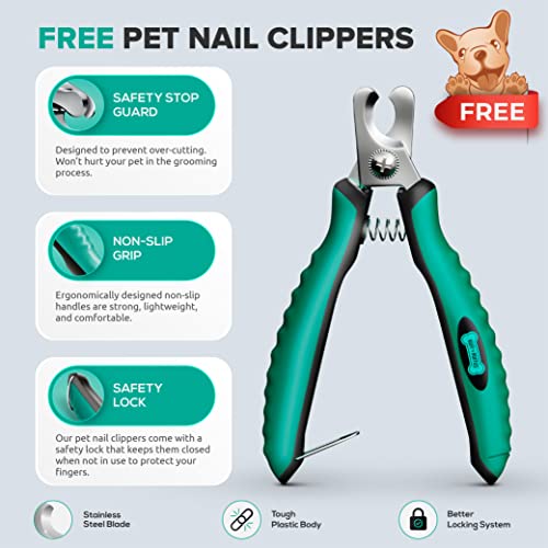Ruff 'N Ruffus Self-Cleaning Slicker Brush + FREE Pet Nail Clippers + FREE 7.5" Steel Comb | UPGRADED PAIN-FREE BRISTLES | Cat Dog Brush Grooming Gently Reduces Shedding & Tangling For All Hair Types