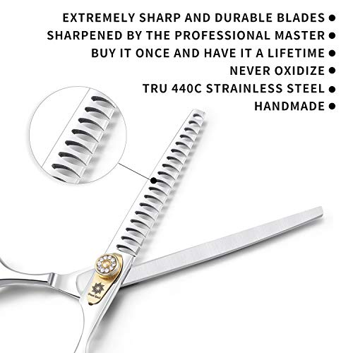 Dream Reach Professional Dog Grooming Straight, Curved, Thinning/Blending/Chunking Scissors Kit, JP-440C Stainless Steel Pet Cat Hair Cutting/Trimming Shears (7 inch-Chunker Scissors)