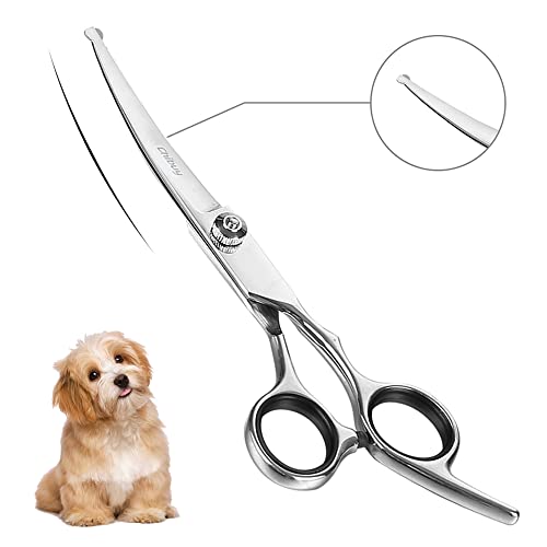 Chibuy Curved Dog Grooming Scissors with Round Tips, Pet Curved Shear for Dogs and Cats, 4CR Stainless Steel Pets Bending Scissors, Professional Pet Grooming Tools for Home