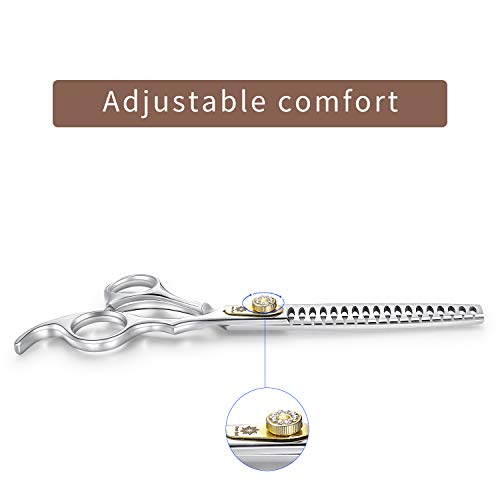 Dream Reach Professional Dog Grooming Straight, Curved, Thinning/Blending/Chunking Scissors Kit, JP-440C Stainless Steel Pet Cat Hair Cutting/Trimming Shears (7 inch-Chunker Scissors)