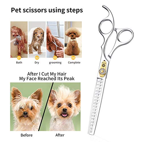 Dream Reach Professional Dog Grooming Straight, Curved, Thinning/Blending/Chunking Scissors Kit, JP-440C Stainless Steel Pet Cat Hair Cutting/Trimming Shears (7 inch-Chunker Scissors)